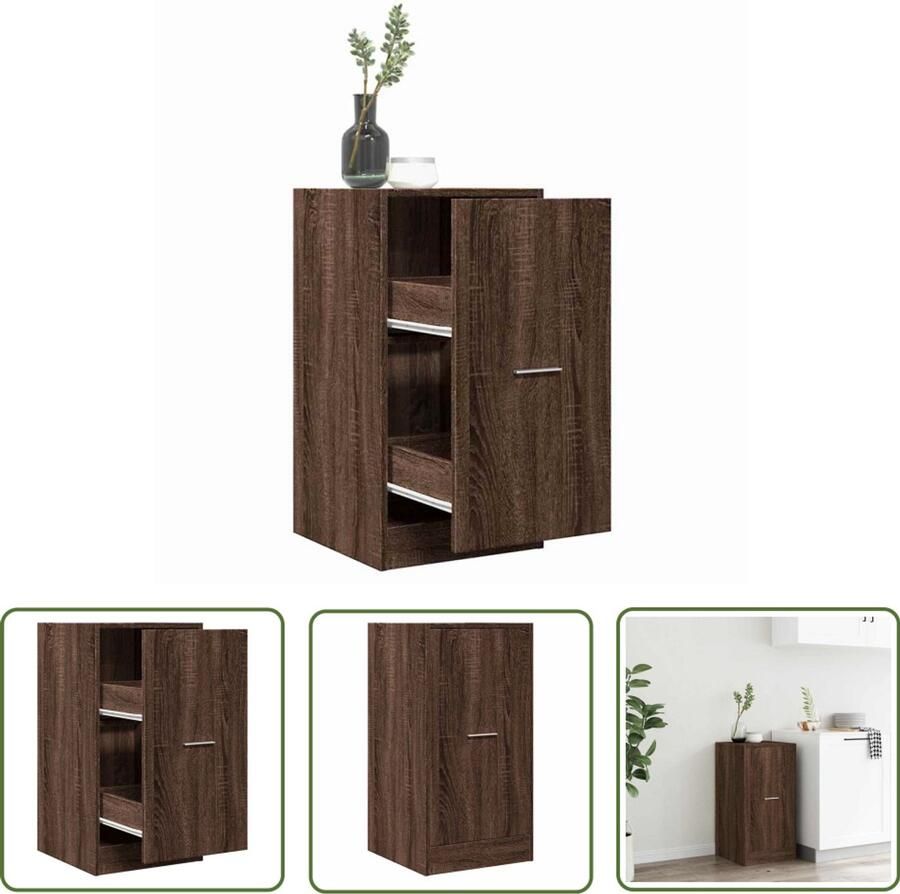 The Living Store Apothekerskast 40x41x77 5 cm bewerkt hout bruin eikenkleurig Apothekerkast Houten Kast Opslagkast Bureaulade Vintage Stijl