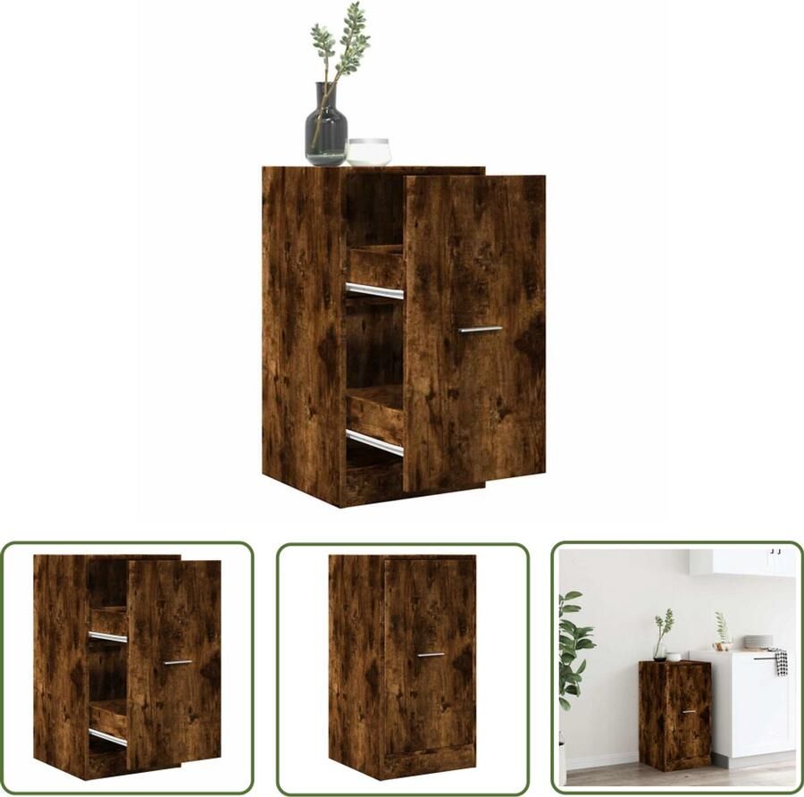 The Living Store Apothekerskast 40x41x77 5 cm bewerkt hout gerookt eikenkleurig Apothekerkast Houten Kast Opbergkast Bureaulade Vintage Kast
