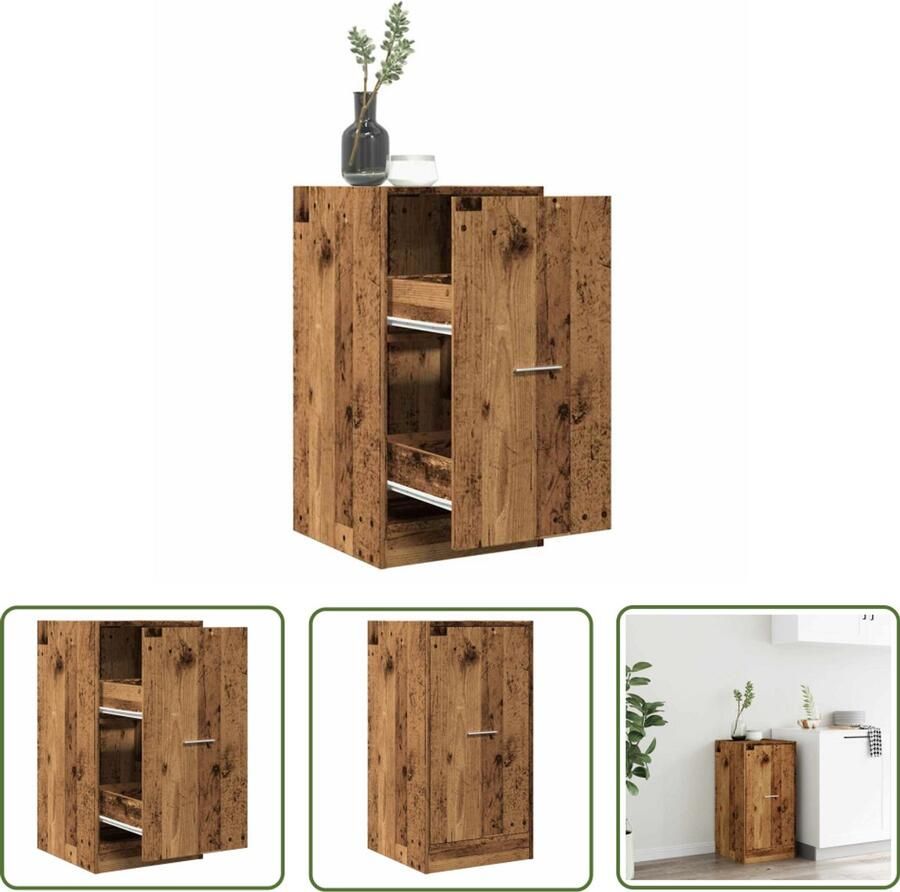 The Living Store Apothekerskast 40x41x77 5 cm bewerkt hout oud houtkleurig Apothekerkast Houten Kast Opbergkast Bureaulade Vintage Kast
