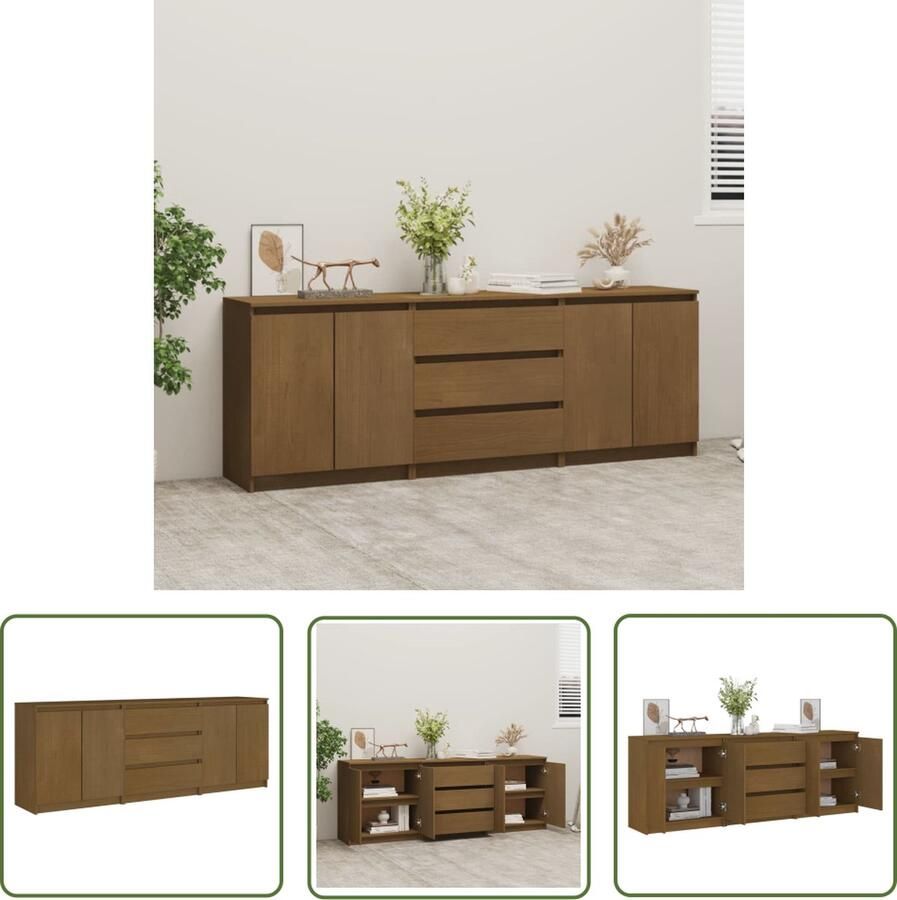 The Living Store Bijzetkast 180x36x65 cm massief grenenhout honingbruin Bijzetkast Houten Kast Grenoble Kast Side Table Opbergkast - Foto 2