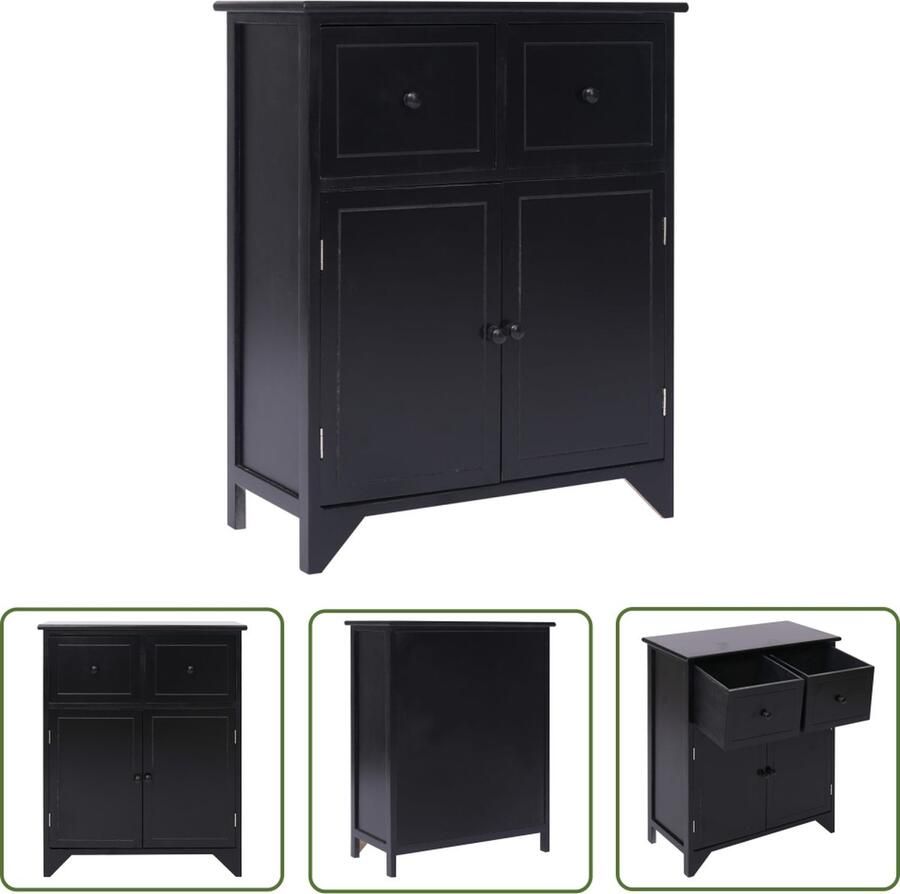 The Living Store Bijzetkast 60x30x75 cm paulowniahout zwart Bijzettafel Commode Side Table Vintage Kast Houten Kast