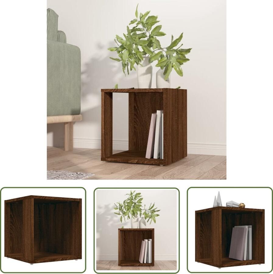 The Living Store Bijzettafel 33x33x34 5 cm bewerkt hout bruin eikenkleur Bijzettafel Houten Kast Hoekkast Opbergkast Bruine Eiken - Foto 2