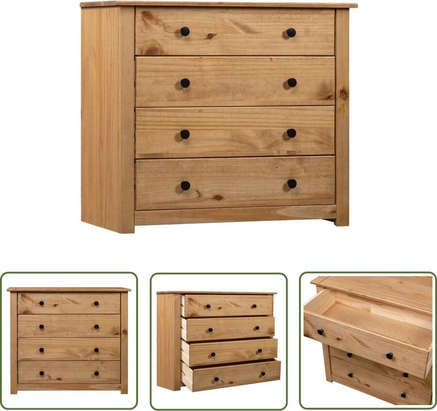 The Living Store Bijzetkast Panama Range 80x40x73 cm grenenhout Bijzetkast Ladenkast Houten Kast Grenoblehouten Kast Salontafel