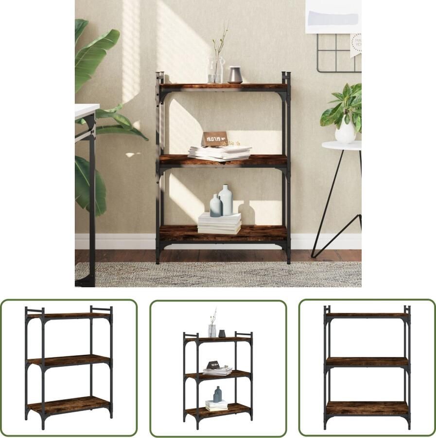 The Living Store Boekenkast 3-laags 60x30x86 cm bewerkt hout gerookt eikenkleur Boekenkast Houten Kast Bibliotheek Bruine Boekenkast Vintage Boekenkast