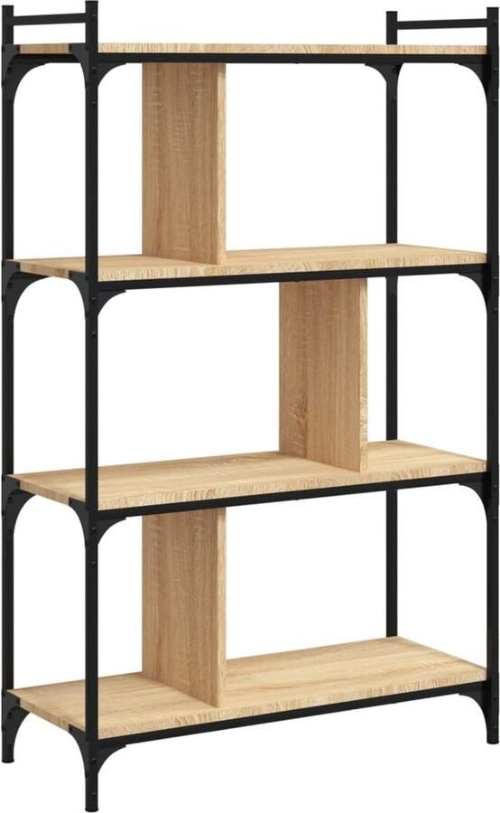 The Living Store Boekenkast 4-laags 76x32x123 cm bewerkt hout sonoma eikenkleur Boekenkast Houten Kast Eiken Kleur Bibliotheek Woonaccessoires