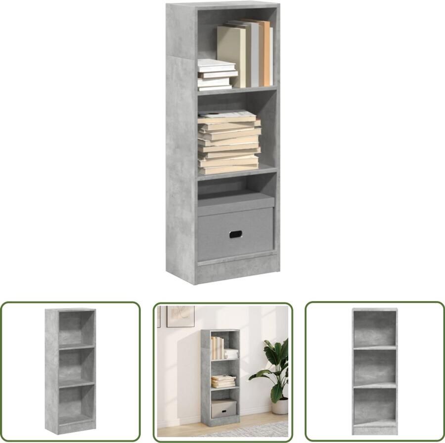 The Living Store Boekenkast 40x24x109 cm bewerkt hout betongrijs Boekenkast Houten Kast Opbergkast Bibliotheekkast Livingroom Furniture