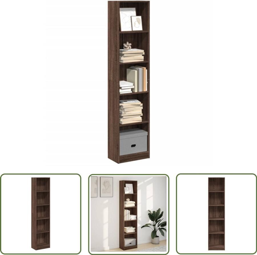 The Living Store Boekenkast 40x24x176 cm bewerkt hout bruin eikenkleurig Boekenkast Houten Kast Opbergkast Bibliotheekkast Interieurdecoratie