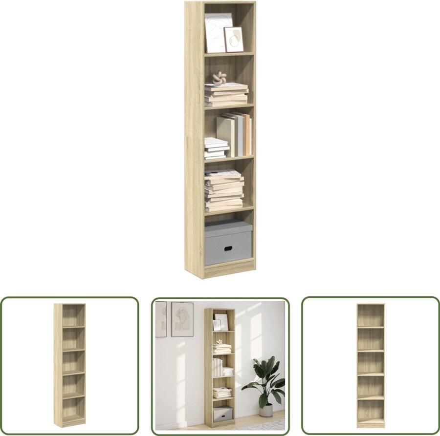 The Living Store Boekenkast 40x24x176 cm bewerkt hout sonoma eikenkleurig Boekenkast Houten Kast Opbergkast Salontafel Livingroom Furniture