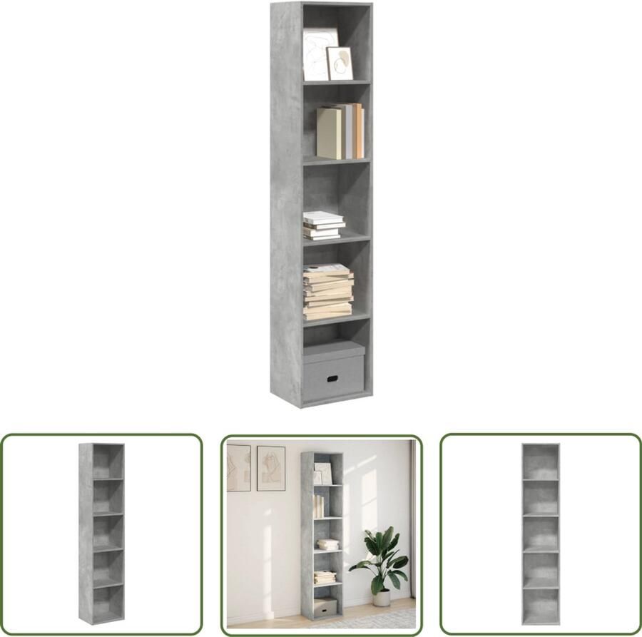 The Living Store Boekenkast 40x30x189 cm bewerkt hout betongrijs Boekenkast Houten Kast Opbergkast Interieurdecoratie Livingroom Furniture