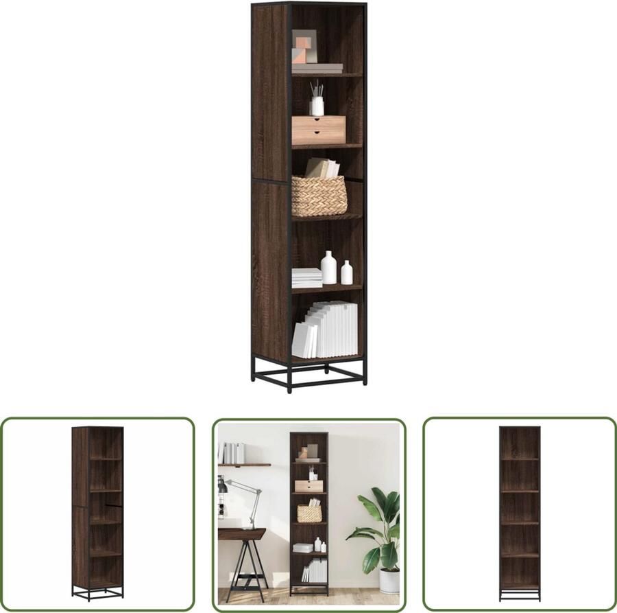 The Living Store Boekenkast 40x35x170 5 cm bewerkt hout bruin eikenkleur Boekenkast Houten Kast Bibliotheekkast Opslagoplossing Industrieel Design