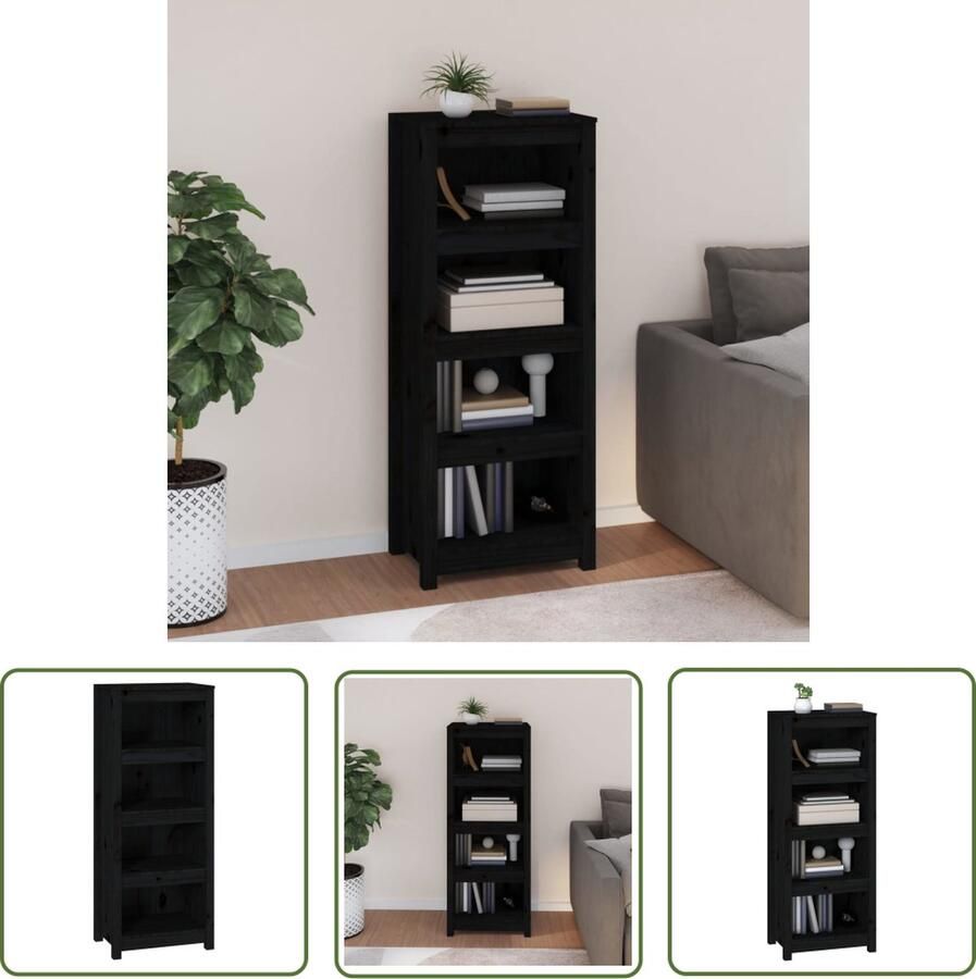 The Living Store Boekenkast 50x35x125 5 cm massief grenenhout zwart Boekenkast Houten Kast Bibliotheek Opbergkast Zwarte Boekenkast - Foto 2