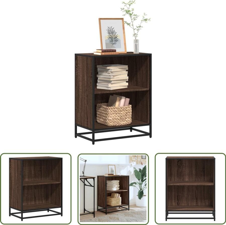 The Living Store Boekenkast 60x35x76 cm bewerkt hout bruin eikenkleur Boekenkast Houten Kast Opslagoplossing Bibliotheekkast Industrieel Design