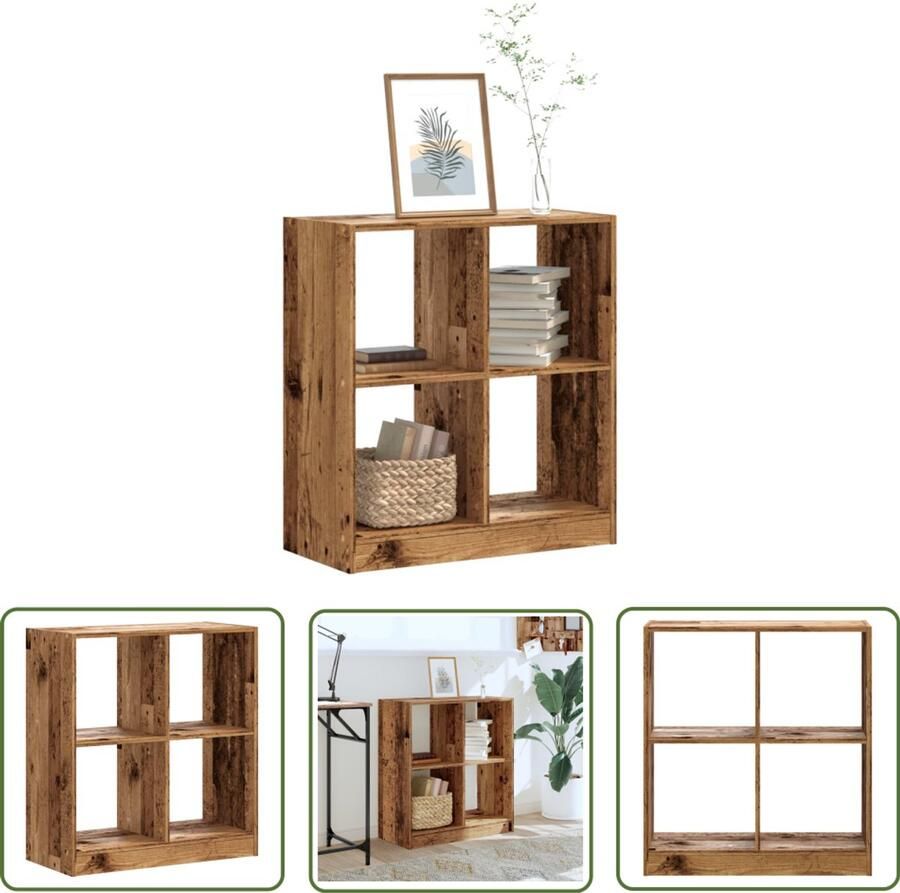 The Living Store Boekenkast 68 5x32x75 cm bewerkt hout oud houtkleurig Boekenkast Houten Kast Vintage Boekenkast Opbergkast Bibliotheekkast
