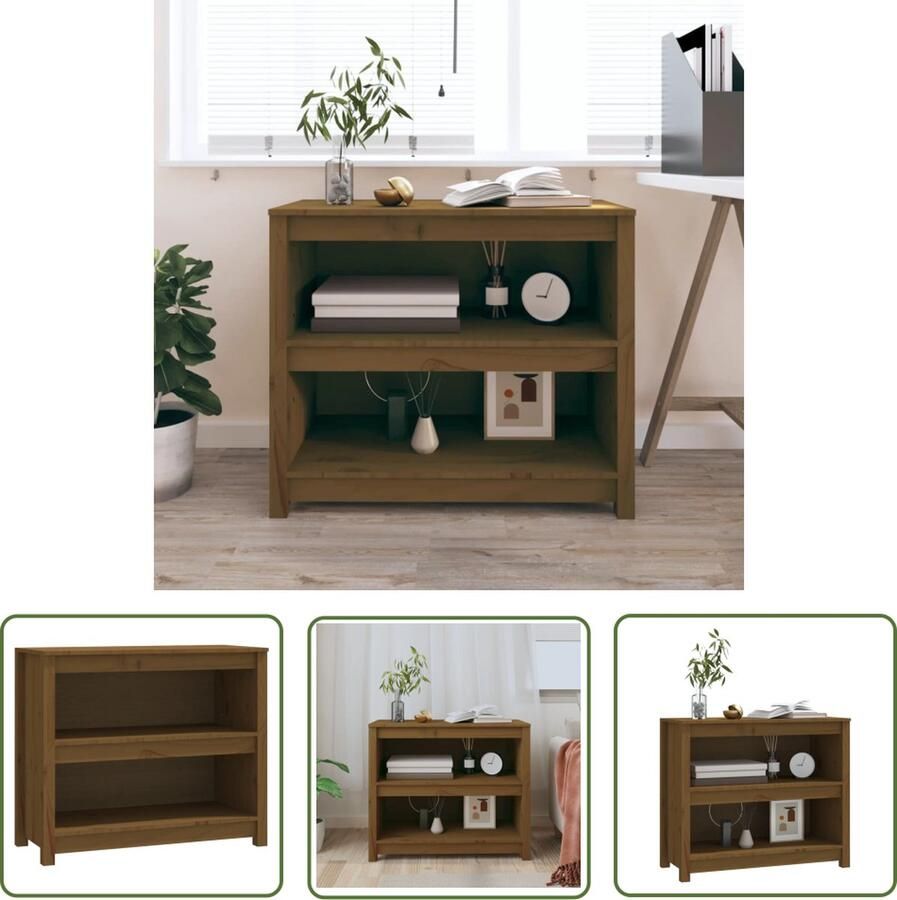 The Living Store Boekenkast 80x35x68 cm massief grenenhout honingbruin Boekenkast Houten Kast Grenenhouten Boekenkast Bibliotheek Opbergkast - Foto 2