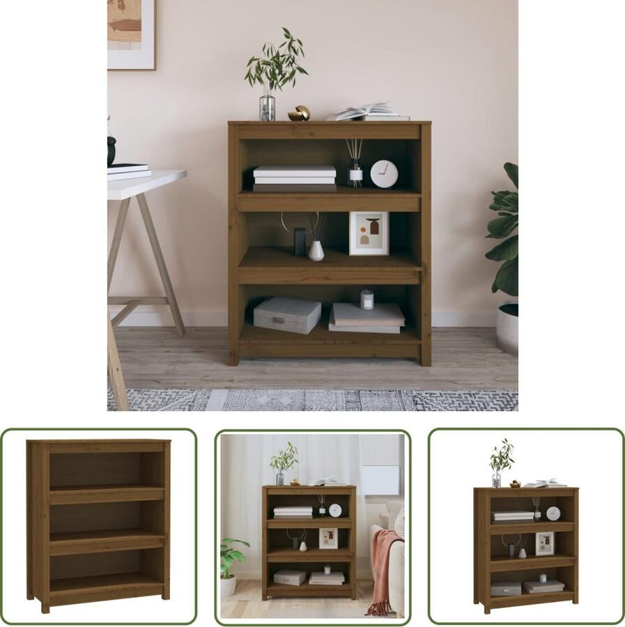 The Living Store Boekenkast 80x35x97 cm massief grenenhout honingbruin Boekenkast Houten Kast Grenoble Hout Bibliotheek Opbergkast - Foto 2