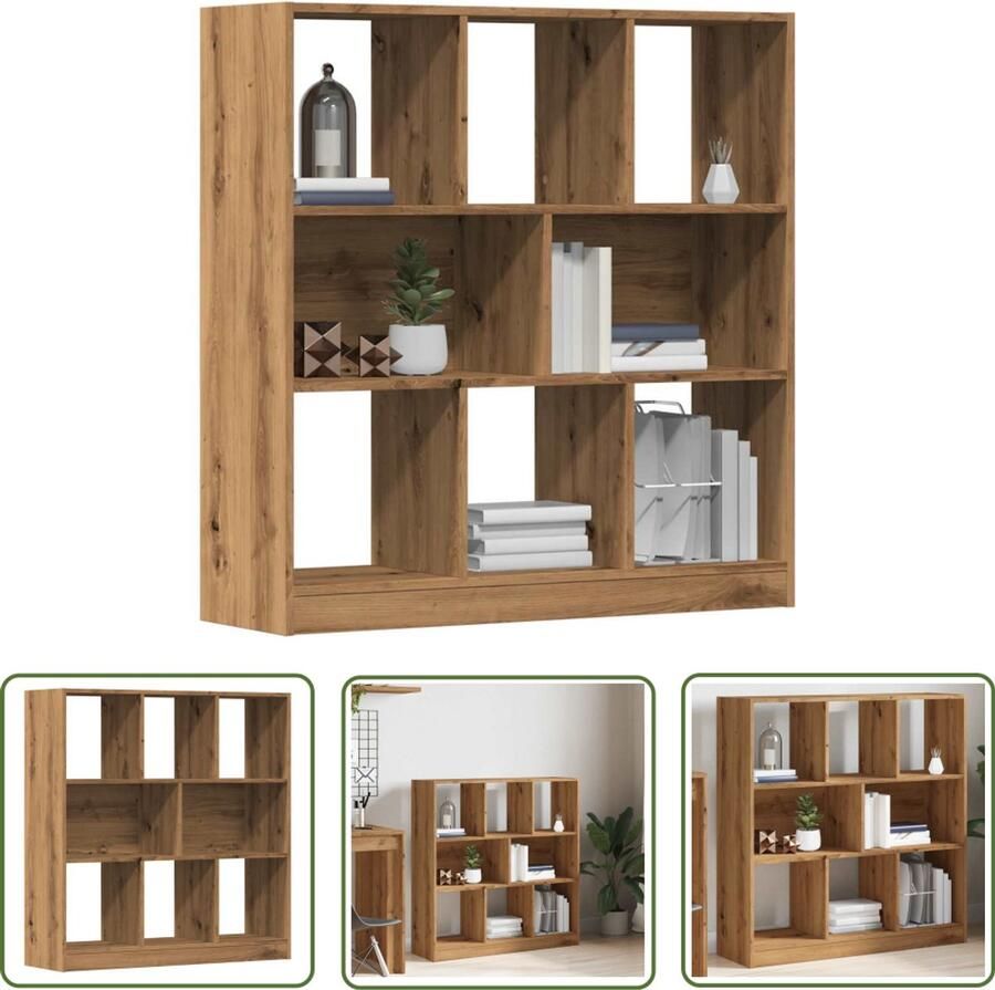 The Living Store Boekenkast 97 5x29 5x100 cm bewerkt hout artisanaal eikenkleur Boekenkast Houten Kast Opslagkast Bibliotheekkast Vintage Stijl