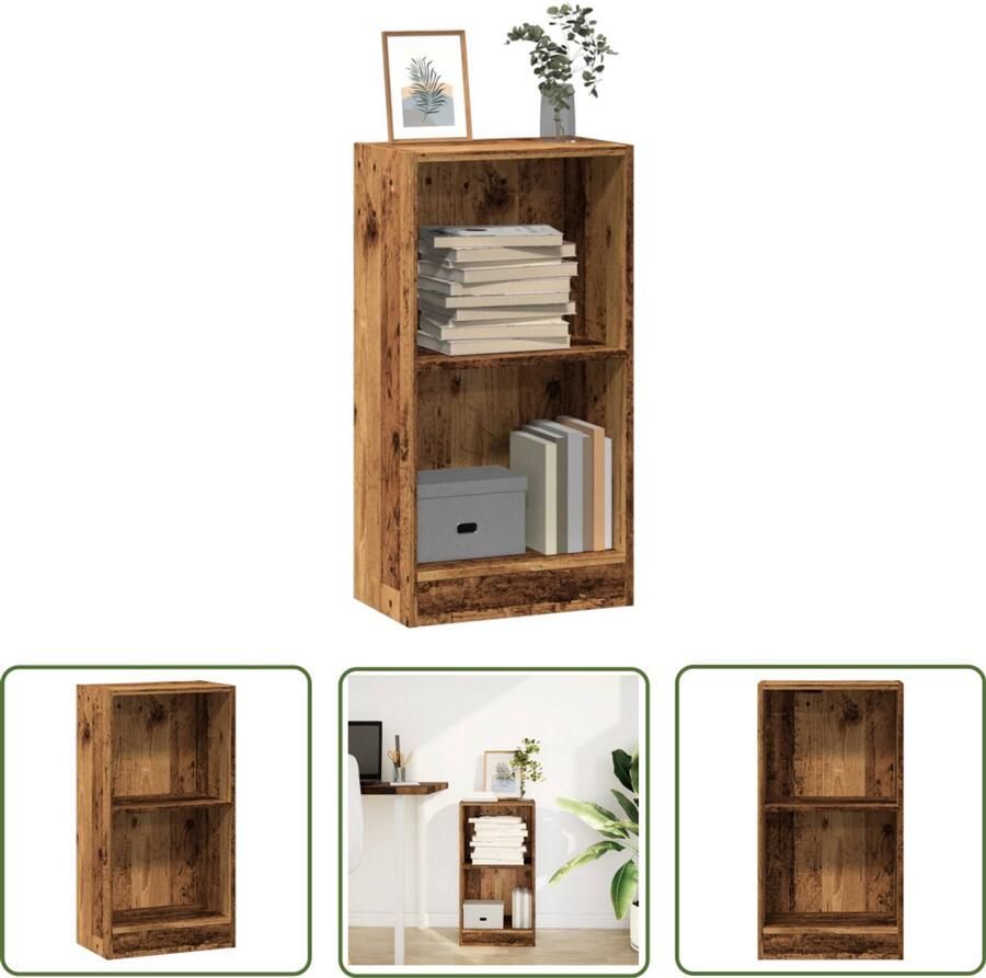 The Living Store Boekenkast 40x24x76 cm bewerkt hout oud houtkleurig Boekenkasten Houten Kast Opbergkast Bibliotheekkast Vintage Stijl