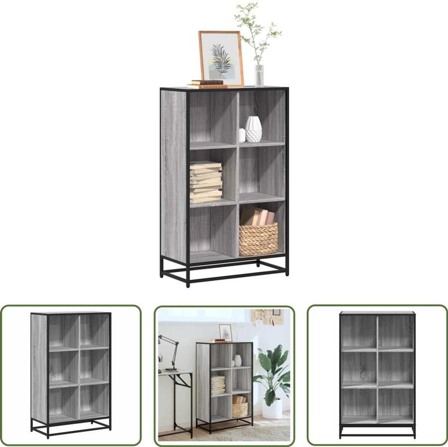 The Living Store Boekenkast 65 5x33x107 5cm bewerkt hout grijs sonoma eikenkleur Boekenkasten Houten Kast Grijze Kast Salontafel Opslagoplossing