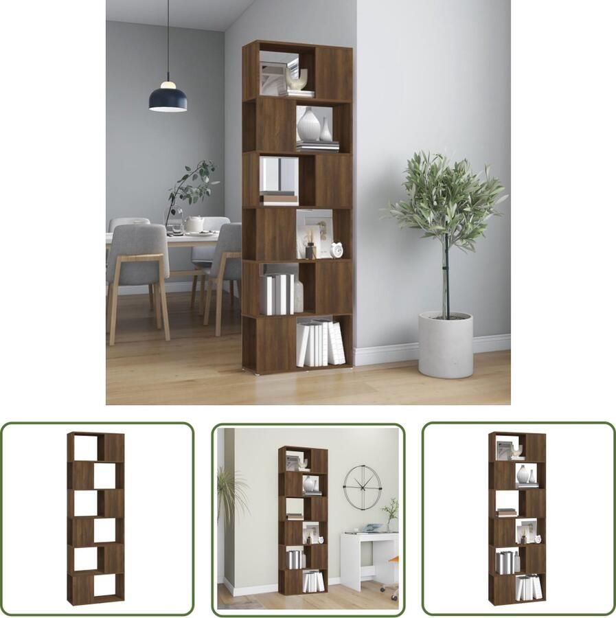 The Living Store Boekenkast Bruineiken 60 x 24 x 186 cm Duurzaam bewerkt hout Boekenkast Houten Kast Bruine Kast Bibliotheek Opslagoplossing - Foto 2