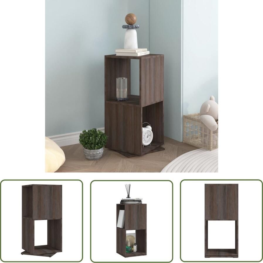 The Living Store Staande draaikast – bewerkt hout 34.5 x 34.5 x 75.5 cm 2 schappen Draaikast Houten Kast Opbergkast Salontafel Woonkamer Meubilair - Foto 2