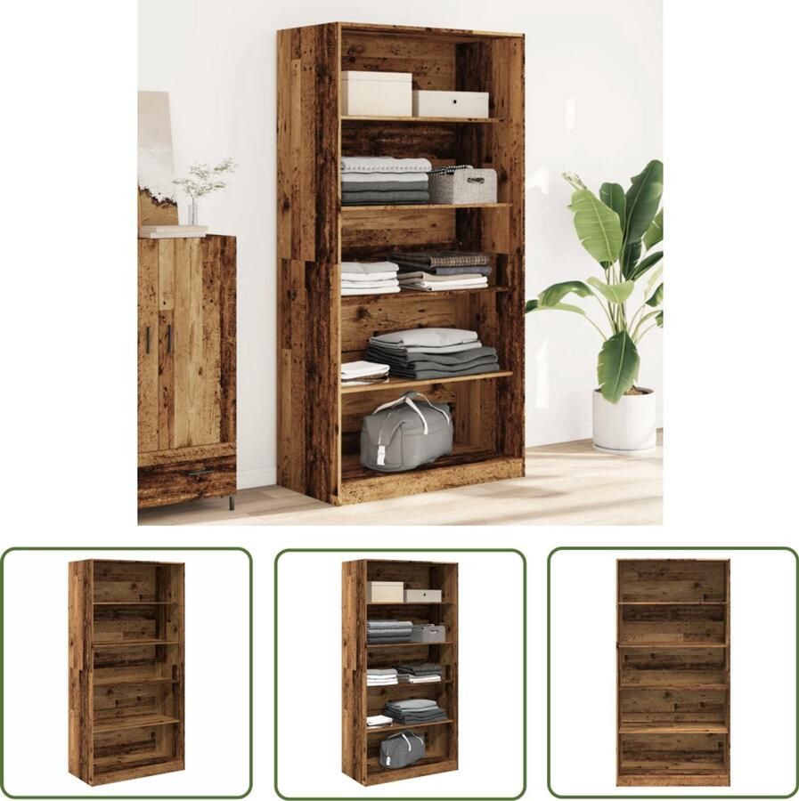 The Living Store Gangkast met 5 Vakken 100 x 50 x 200 cm Oud Hout Stevig compact en trendy design Montage vereist Voorkom kantelen