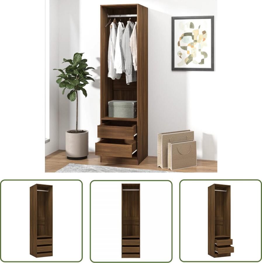 The Living Store Kledingkast met lades 50x50x200 cm bewerkt hout bruin eikenkleur Garderobe Houten Kast Kledingkast Bruine Eiken Vintage Kast - Foto 2