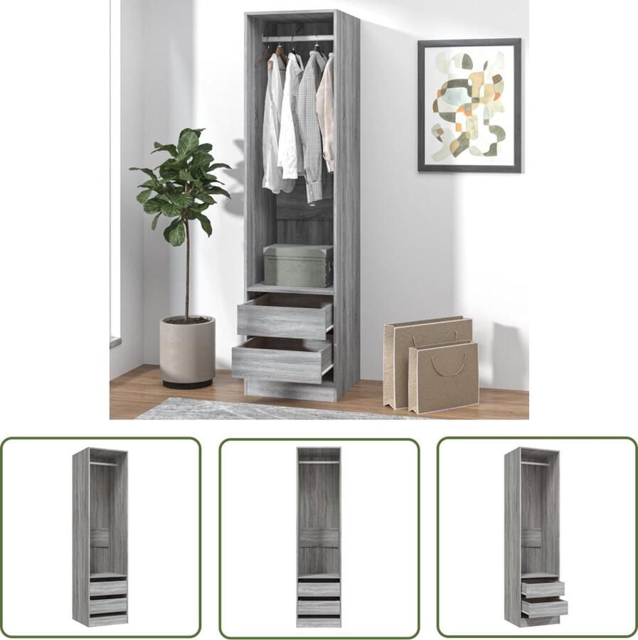 The Living Store Kledingkast met lades 50x50x200 cm bewerkt hout grijs somoma Garderobe Houten Kast Kledingkast Grijze Kast Sonoma Eiken - Foto 2