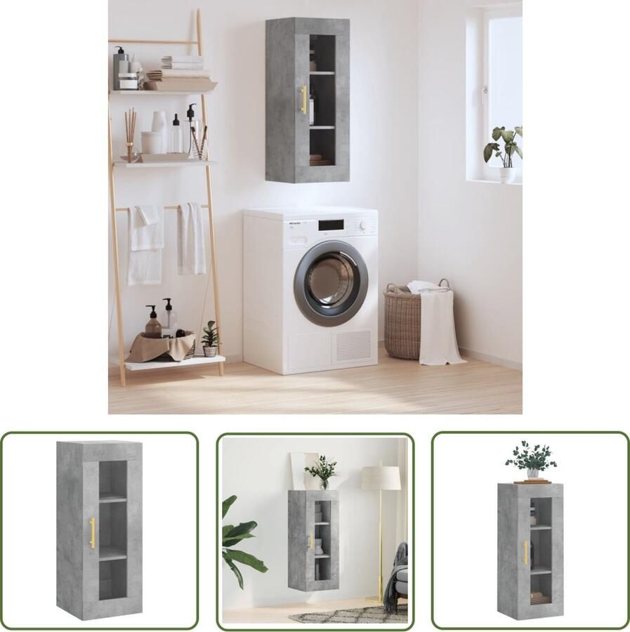 The Living Store Hangkast 34 5x34x90 cm betongrijs Hangkast Wandkast Opbergkast Beton Grijs Houten Kast