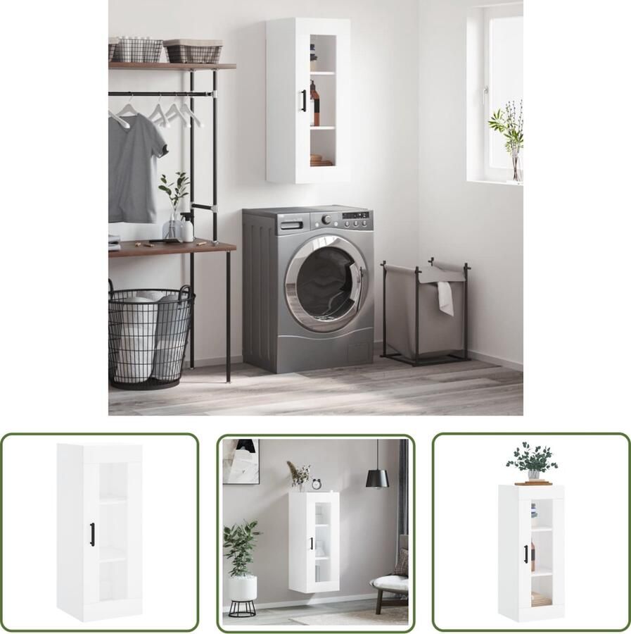 The Living Store Hangkast 34 5x34x90 cm wit Hangkast Wandkast Opbergkast Houten Kast Witte Kast