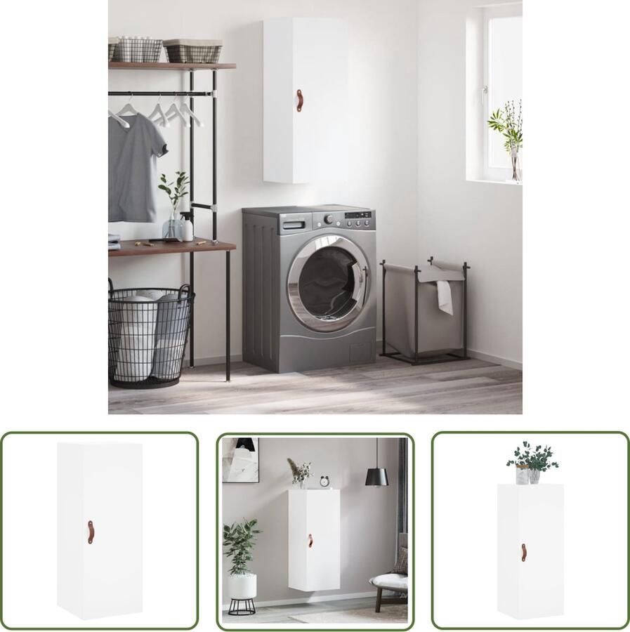The Living Store Hangkast 34 5x34x90 cm wit Wandkast Houten Kast Opbergkast Keukenopstelling Hangkast - Foto 3