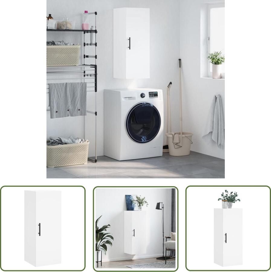 The Living Store Hangkast 34 5x34x90 cm wit Wandkast Opbergkast Houten Kast Decoratieve Kast Salontafel
