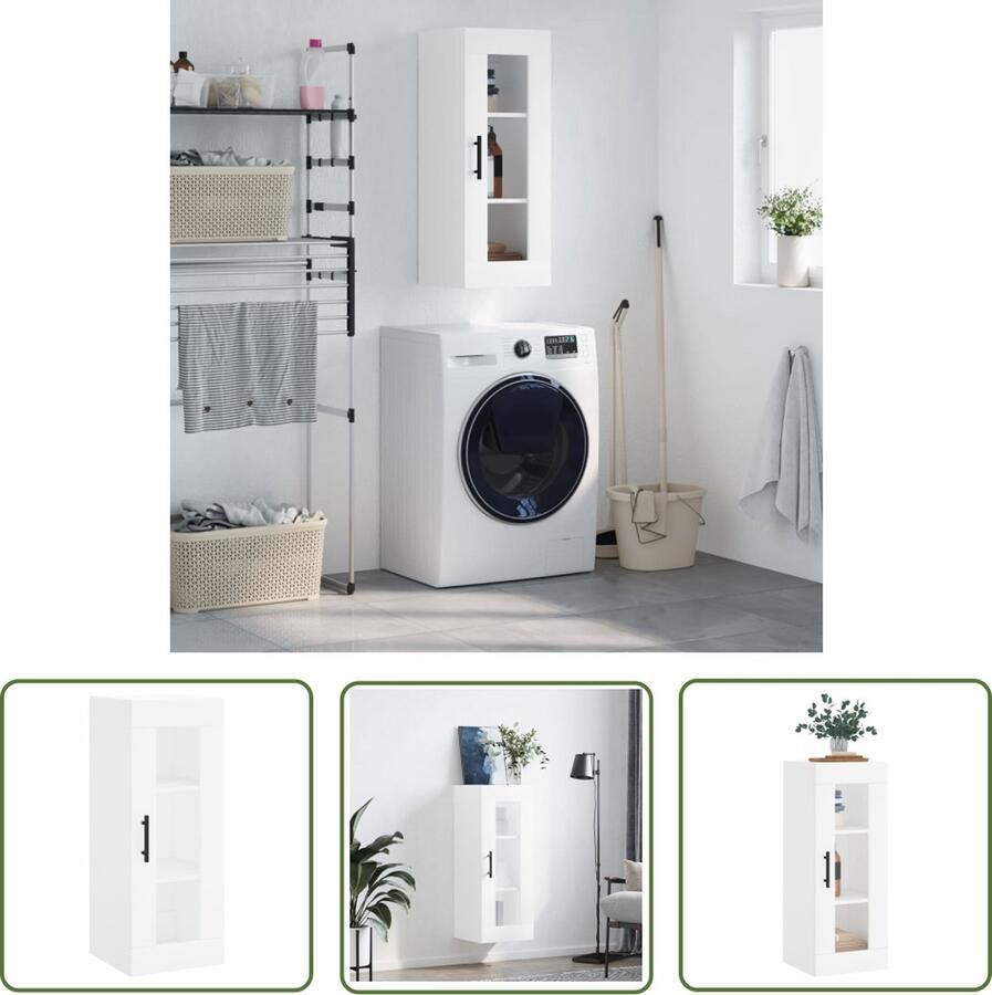 The Living Store Hangkast 34 5x34x90 cm wit Hangkast Witte Kast Houten Kast Vitrinekast Opbergkast