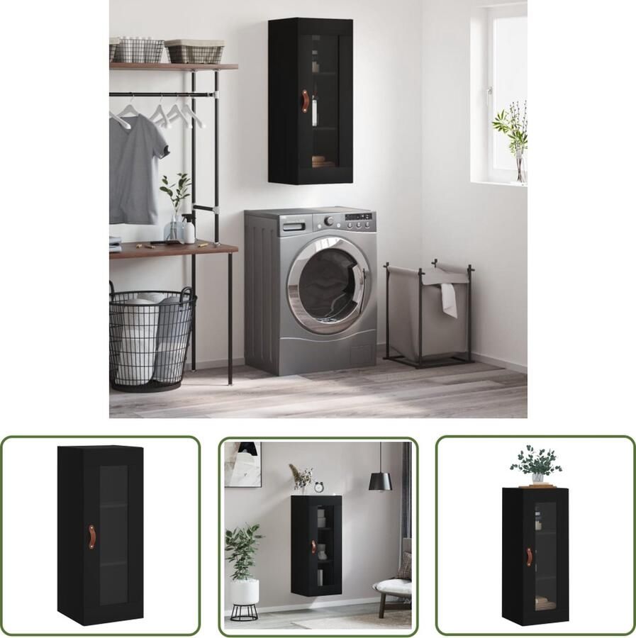 The Living Store Hangkast 34 5x34x90 cm zwart Hangkast Wandkast Opbergkast Houten Kast Zwarte Kast