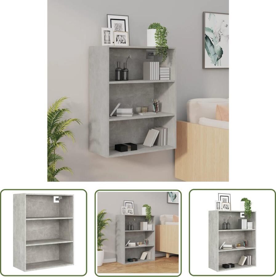 The Living Store Hangkast 69 5x32 5x90 cm betongrijs Hangkast Wandmontage Houten Kast Opbergkast Betonnen Grijs