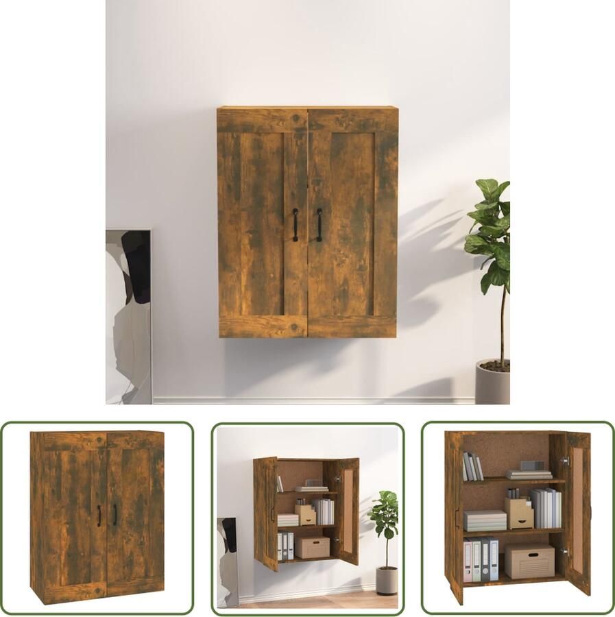 The Living Store Hangkast 69 5x32 5x90 cm gerookt eikenkleurig Hangkast Houten Kast Bergruimte Wandkast Opslagkast
