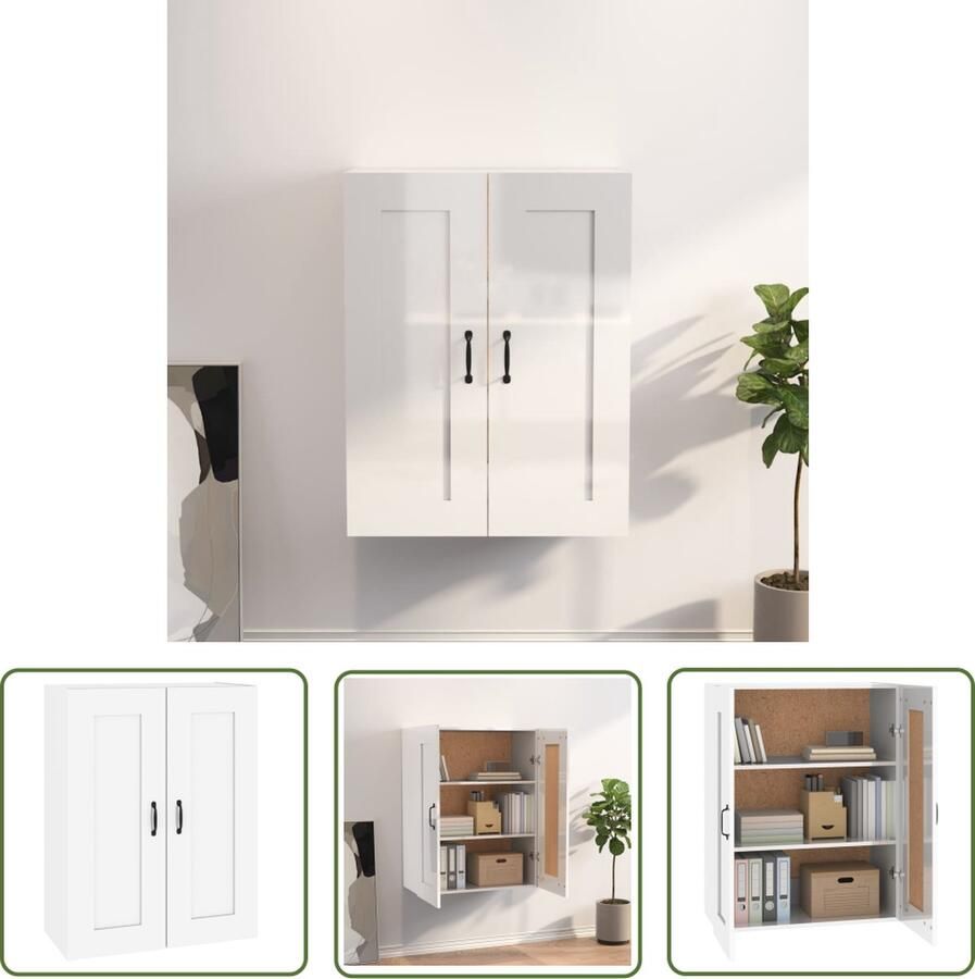 The Living Store Hangkast 69 5x32 5x90 cm hoogglans wit Hangkast Houten Kast Wandkast Opslagoplossing Keukenopslag