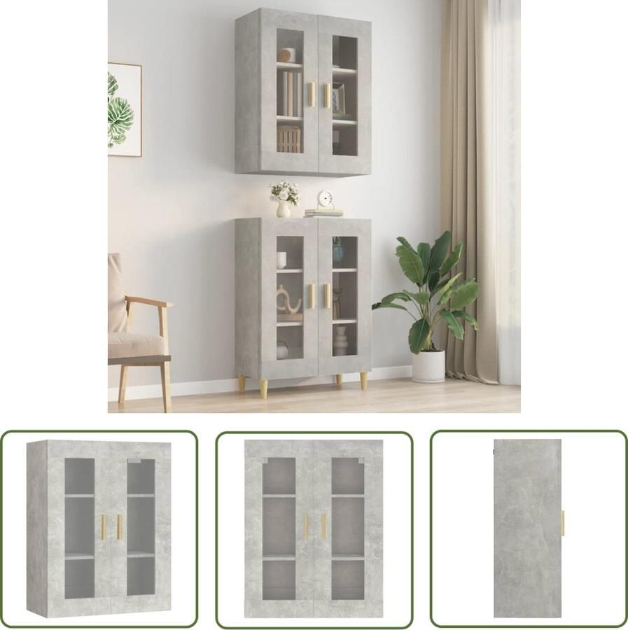 The Living Store Hangkast 69 5x34x90 cm betongrijs Hangkast Houten Kast Betonnen Kast Wandkast Opbergkast