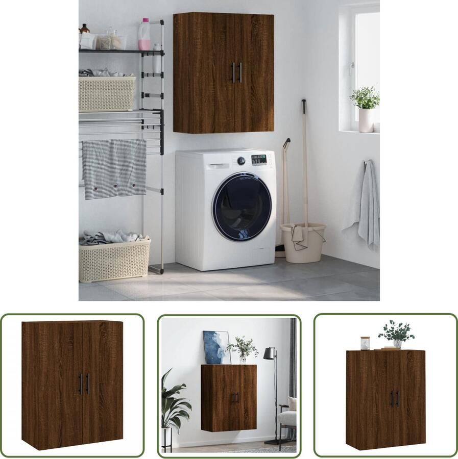 The Living Store Hangkast 69 5x34x90 cm bruin eikenkleur Wandkast Houten Kast Opbergkast Bruine Eiken Meubels Badkamermeubilair