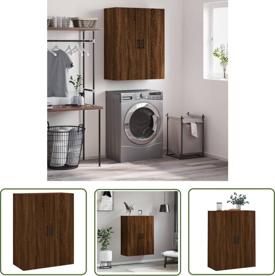 The Living Store Wandgemonteerde Kast Praktisch Ontwerp 69.5 x 34 x 90 cm Kleur- Bruineiken Materiaal- Bewerkt Hout