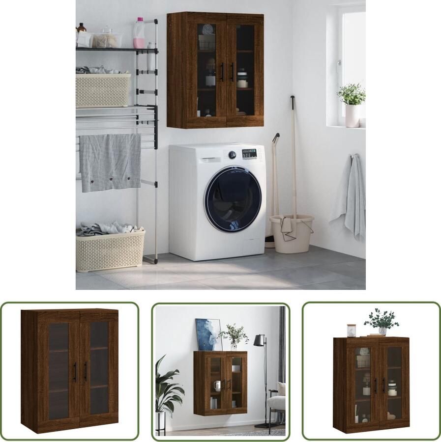 The Living Store Zwevende Wandkast Bruineiken 69.5 x 34 x 90 cm Elegant Ontwerp Duurzaam Materiaal Voldoende Opbergruimte Wandgemonteerde Functie Praktisch Ontwerp Veelzijdige Kast Montage Vereist