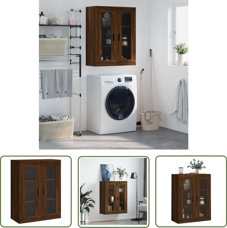 The Living Store Hangkast 69 5x34x90 cm bruin eikenkleur Wandkast Opbergkast Houten Kast Bruine Kast Hangkast
