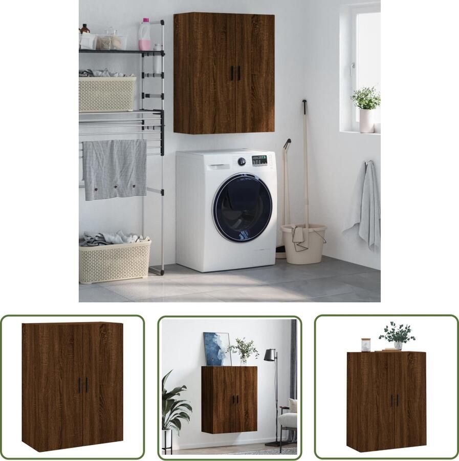 The Living Store Hangkast 69 5x34x90 cm bruin eikenkleur Hangkast Houten Kast Bruine Eiken Opbergkast Wandkast - Foto 4