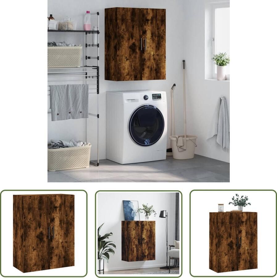 The Living Store Hangkast 69 5x34x90 cm gerookt eikenkleurig Wandkast Opbergkast Houten Kast Zwevende Kast Living Room Decor - Foto 4
