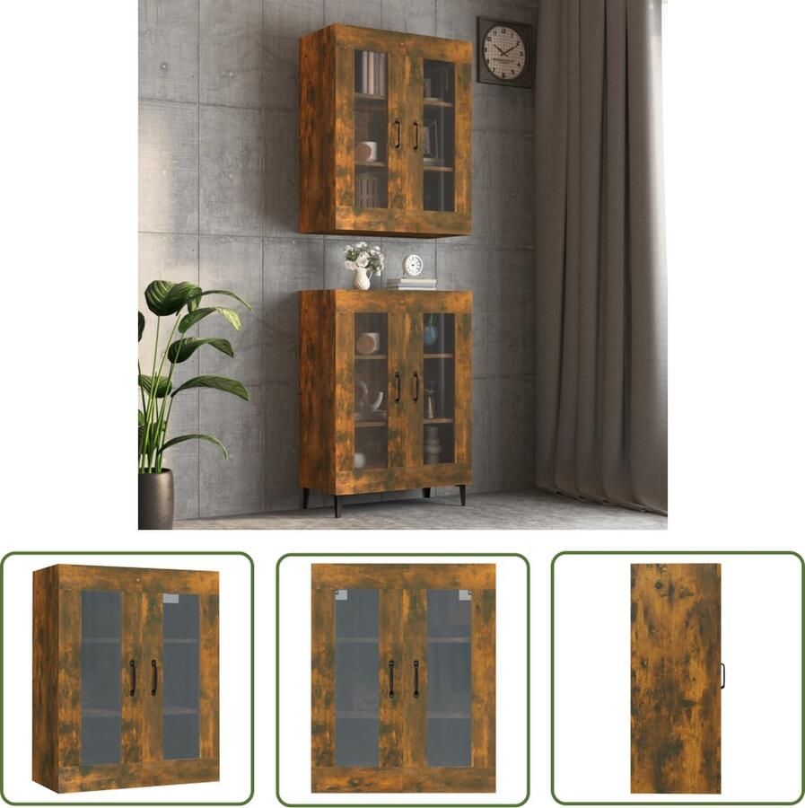 The Living Store Hangkast 69 5x34x90 cm gerookt eikenkleurig Wandkast Opbergkast Houten Kast Zwevende Kast Living Room Decor - Foto 5