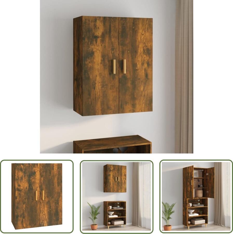 The Living Store Hangkast 69 5x34x90 cm gerookt eikenkleurig Hangkast Houten Kast Bergruimte Wandkast Vintage Kast - Foto 2