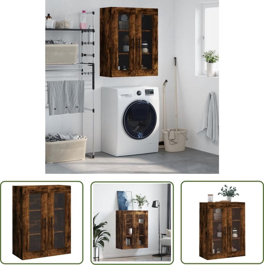 The Living Store Hangkast 69 5x34x90 cm gerookt eikenkleurig Hangkast Houten Kast Bergruimte Wandkast Vintage Kast - Foto 3