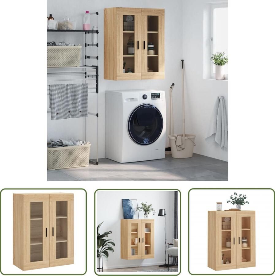 The Living Store Hangkast 69 5x34x90 cm sonoma eikenkleurig Wandkast Houten Kast Opbergkast Salontafel Hangkast