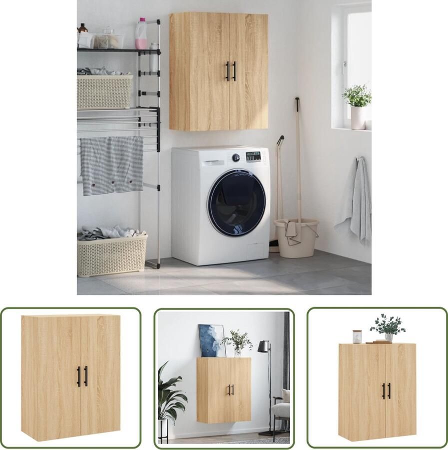 The Living Store Hangkast 69 5x34x90 cm sonoma eikenkleurig Hangkast Houten Kast Wandkast Opbergkast Salontafel - Foto 2