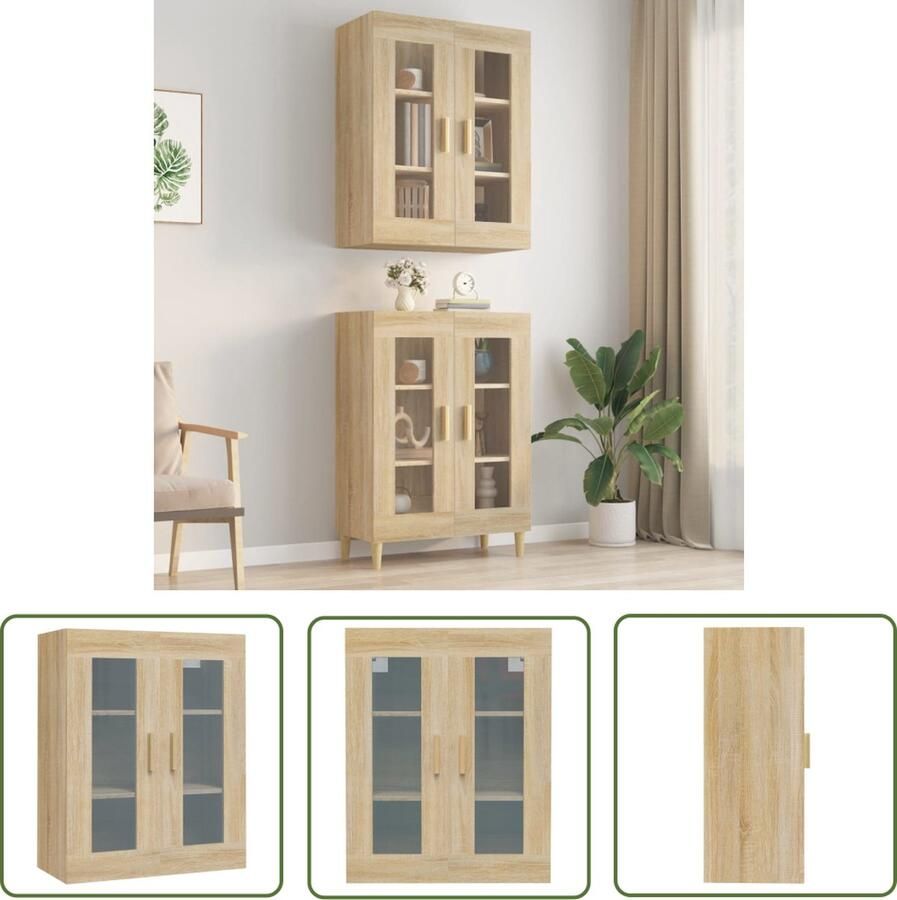 The Living Store Hangkast 69 5x34x90 cm sonoma eikenkleurig Hangkast Houten Kast Wandkast Opbergkast Salontafel - Foto 3
