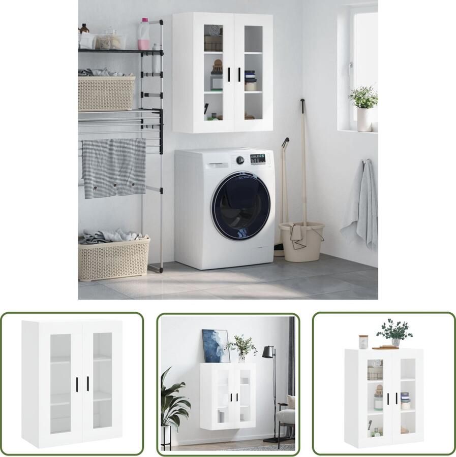 The Living Store Hangkast 69 5x34x90 cm wit Hangkast Wandkast Opbergkast Houten Kast Witte Kast